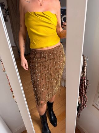 Falda Zara abalorios dorados perlas brillante