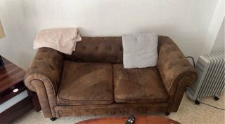 Sofá Chesterfield 2 Plazas Ante Vintage Marrón