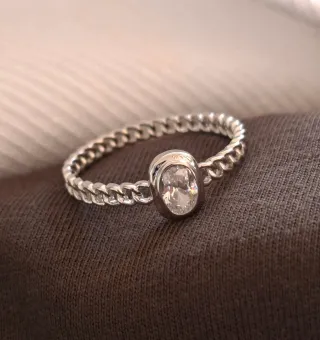 Anillo Plata Ley Oval Zirconia