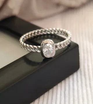 Anillo Plata Ley Oval Zirconia