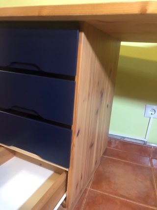 Escritorio madera maciza 4 cajones y armario /azul