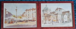 Coppia stampe acquarelli vecchia Milano