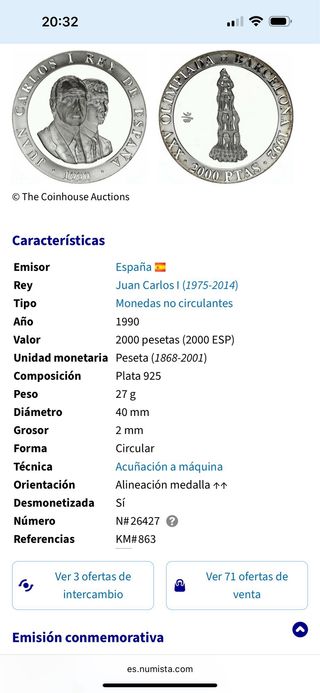 Moneda Plata Olimpiada Barcelona 1992