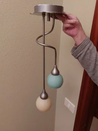 Lámpara colgante cristal beige y verde