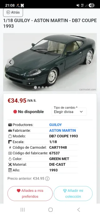 Coche de Colección Aston Martin Verde