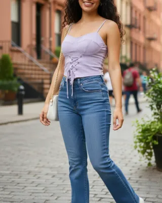 Top lila estilo corsé con cordones