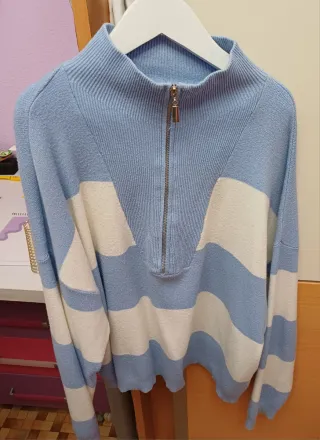 Jersey cremallera azul y blanco