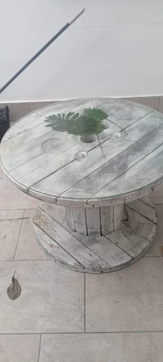 Mesa redonda madera y cristal