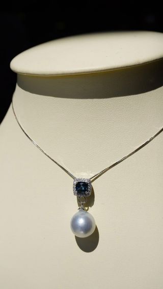 Colgante Plata Perla South Sea 13mm + London Blue