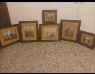 Lote de 6 cuadros antiguos decorativos
