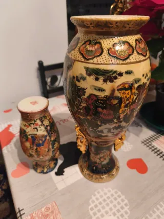 Lote 2 jarrones Satsuma chinos porcelana