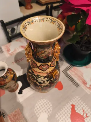 Lote 2 jarrones Satsuma chinos porcelana