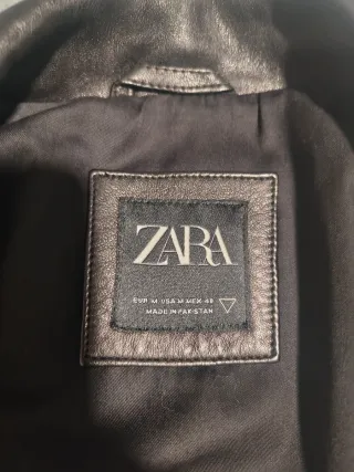 Chaqueta Cuero Auténtico, Zara, Negra, hombre.
