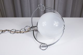 Lampadario Space Age italiano acciaio e vetro