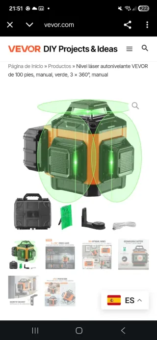 Nivel Láser VEVOR Verde 3x360°