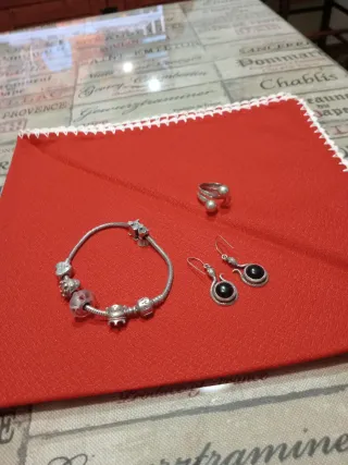 Pulsera Pandora, Anillo y Pendientes Plata