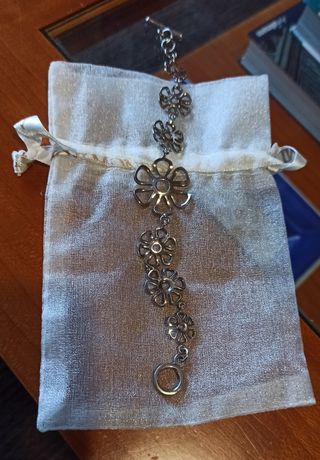Pulsera Plata Flores 19 cm