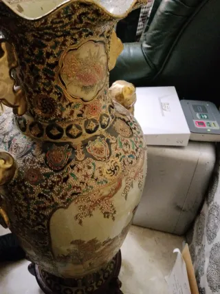 Jarrón Chino Grande Dorado Multicolor