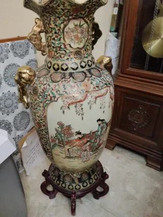 Jarrón Chino Grande Dorado Multicolor