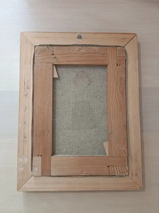 Antiguo cuadro niña pintado a mano sobre lienzo.