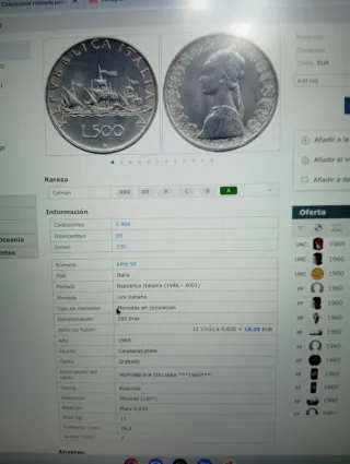 Moneda Italia 500 Liras 1962