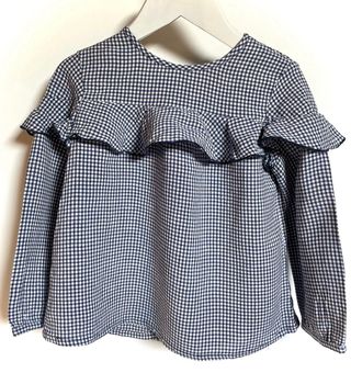 Camicia quadri bianchi/blu con volant bambina 4ans