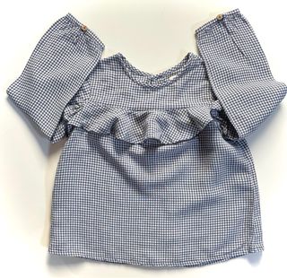 Camicia quadri bianchi/blu con volant bambina 4ans