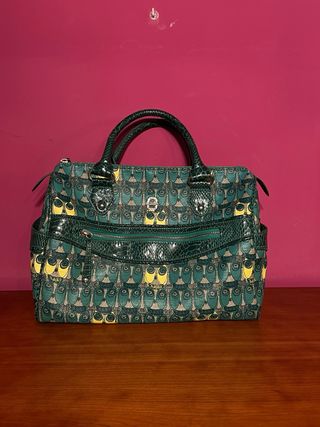 Bolso Kilah Piel Serpiente Verde Estampado Vintage
