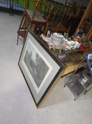 Cuadro antiguo inglés caza coloreado