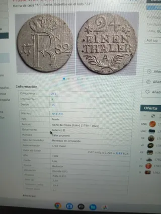 Moneda 1/24 Thaler Prusia Plata