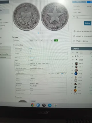 Moneda Cuba 10 Centavos 1915