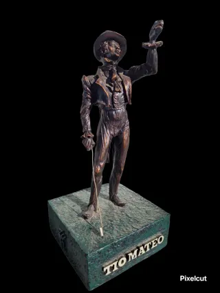 Figura publicitária bronze e pedra Tio Mateo retro