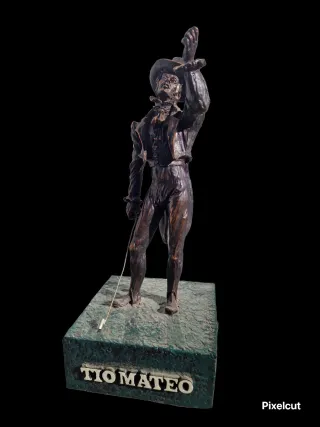 Figura publicitária bronze e pedra Tio Mateo retro
