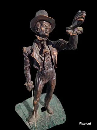 Figura publicitária bronze e pedra Tio Mateo retro