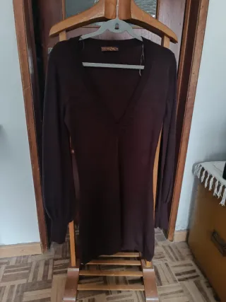 Vestido Malha Manga Comprida castanho