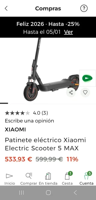 Patinete Eléctrico Xiaomi Scooter 5 MAX