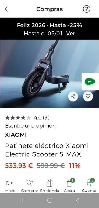 Patinete Eléctrico Xiaomi Scooter 5 MAX