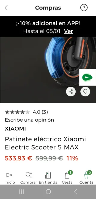 Patinete Eléctrico Xiaomi Scooter 5 MAX