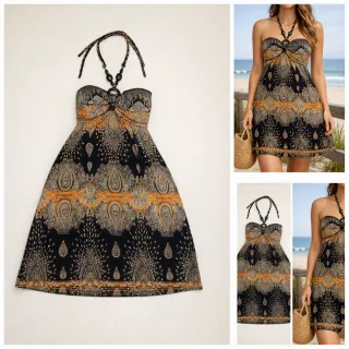 Vestido boho negro estampado  – verano