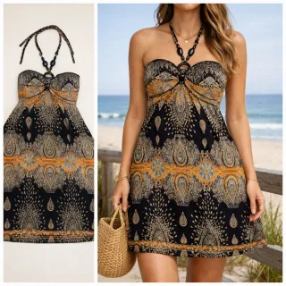 Vestido boho negro estampado  – verano
