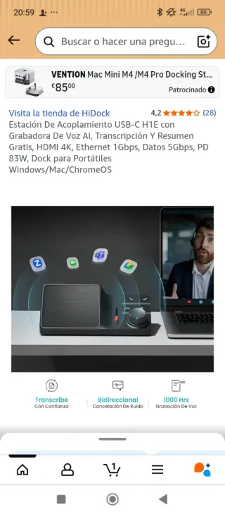 Estación Acoplamiento USB-C HiDock H1E