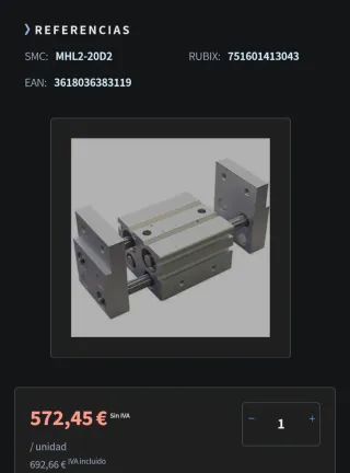 Cilindro Neumático SMC MHL2-20D2 Pinza