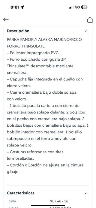 Parka Panoply Alaska Marino/Rojo Forro Thinsulate