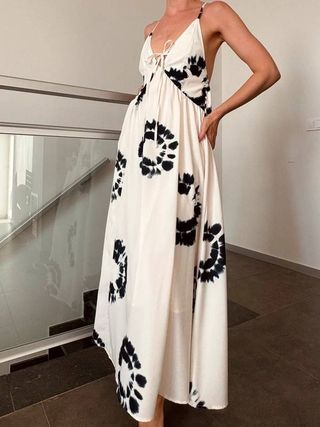 Vestido largo veraniego beige y azul XS