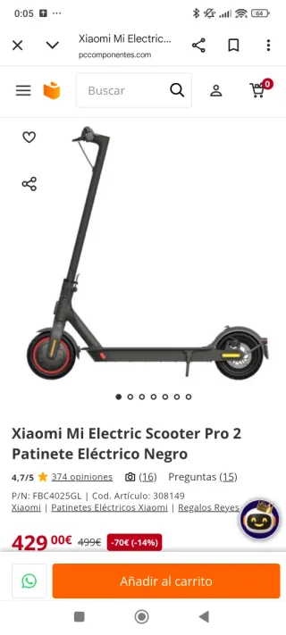 Patinete Xiaomi Eléctrico Pro 2 Negro