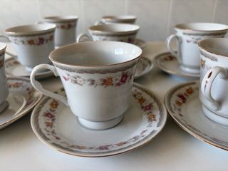 Juego de té porcelana floral dorado