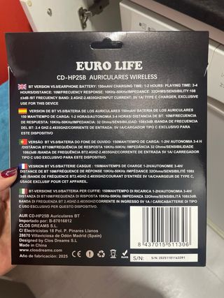 Auriculares Diadema EURO LIFE BT 5.0 Negros