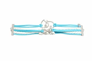 Pulsera Tiras Azul Celeste y Blancas con Charms