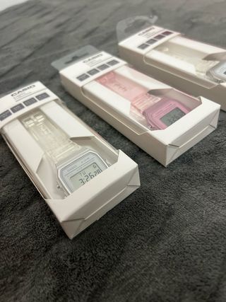 Casio Retro F-91W Plata Correa Transparente / Rosa