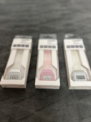 Casio Retro F-91W Plata Correa Transparente / Rosa